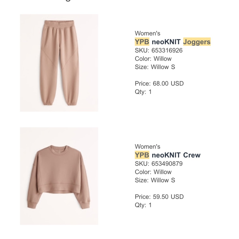 Abercrombie YPB NeoKnit Jogger Set Size Small NWOT